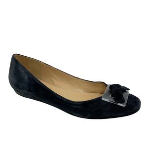 Talbots Suede Slip On Ballet Shoe Gray 8 1/2M Bow Tie Detail Clear Buckle Flats